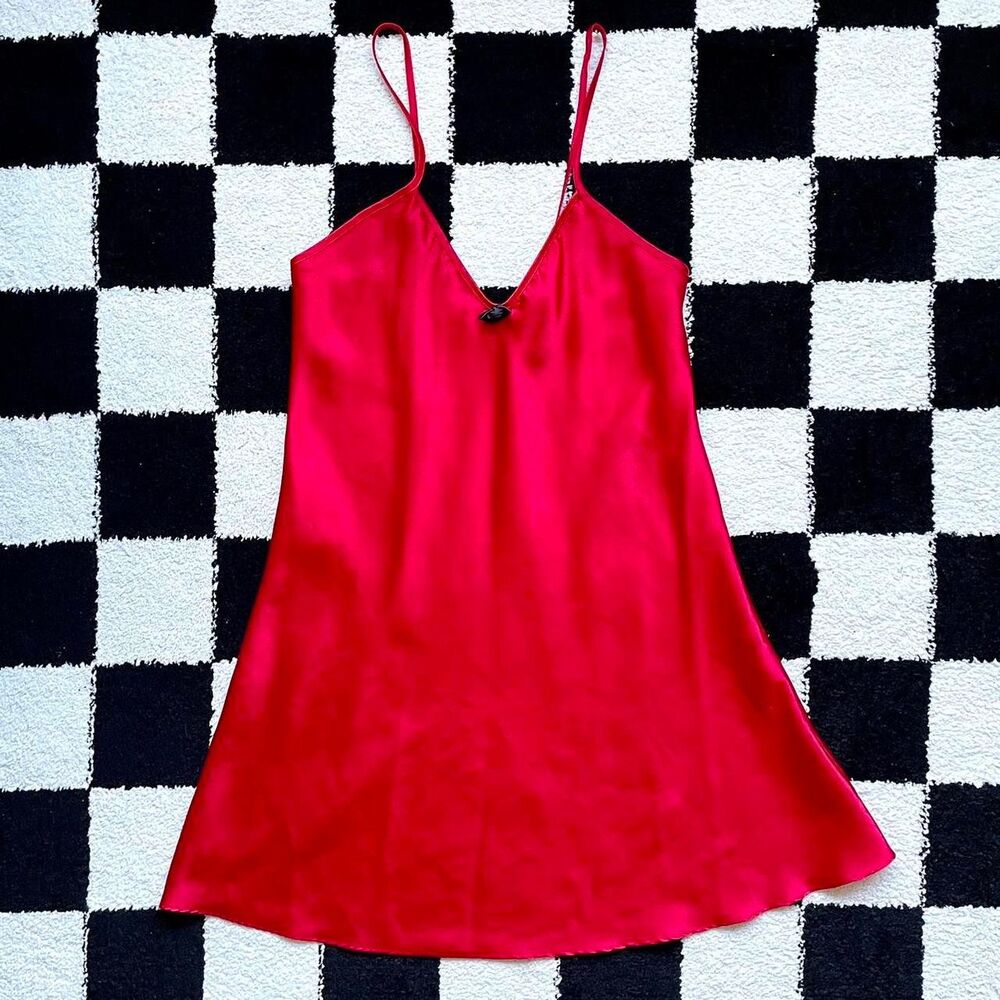 Vintage Red Satin Slip M